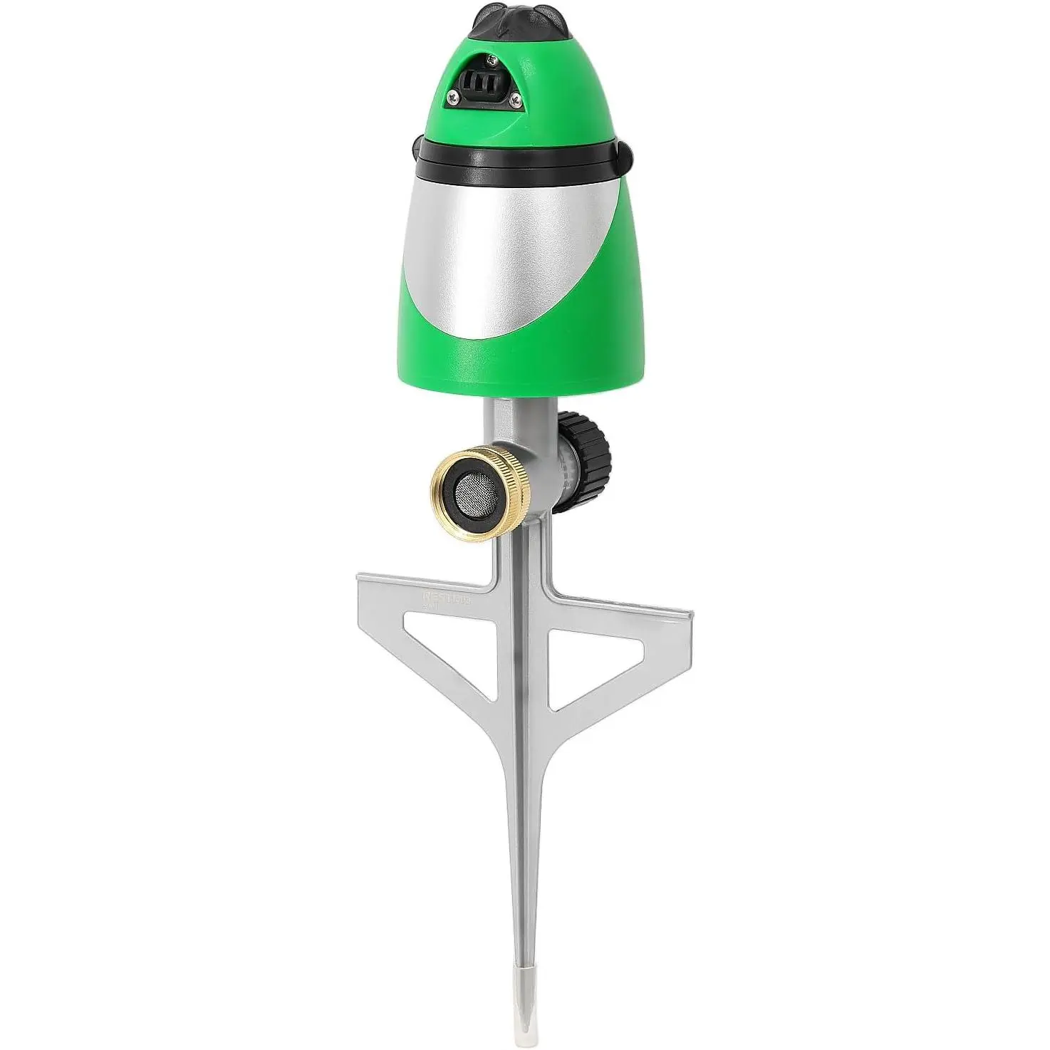 RESTMO Dual Spray Pulsating Sprinkler with Zinc Alloy Spike Base, Heavy Duty Adjustable Watering System Hose Attachment for Garden & Large Yard, Flexible Coverage via Adjustable Tabs, Unique 2-Pattern Liquid Spraying Equipment, Dual Spray Sprinklers