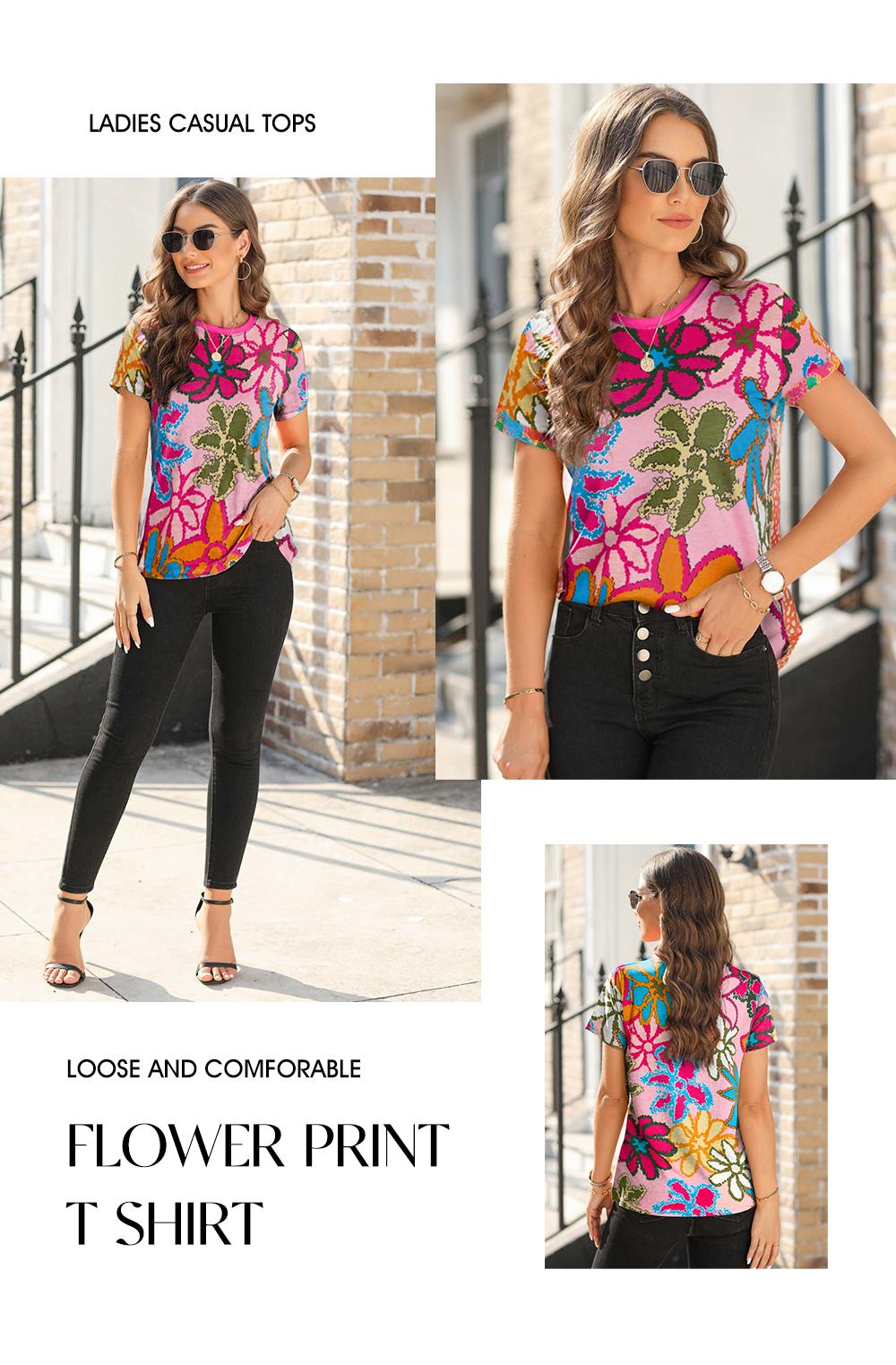 EVALESS Women's Casual Boho Print T Shirts Tops Crew Neck Short Sleeve Polka Dot Slim Fitted Soft Multicolour Tee 2026 Trendy Womenswear Springtok Summer Outfits