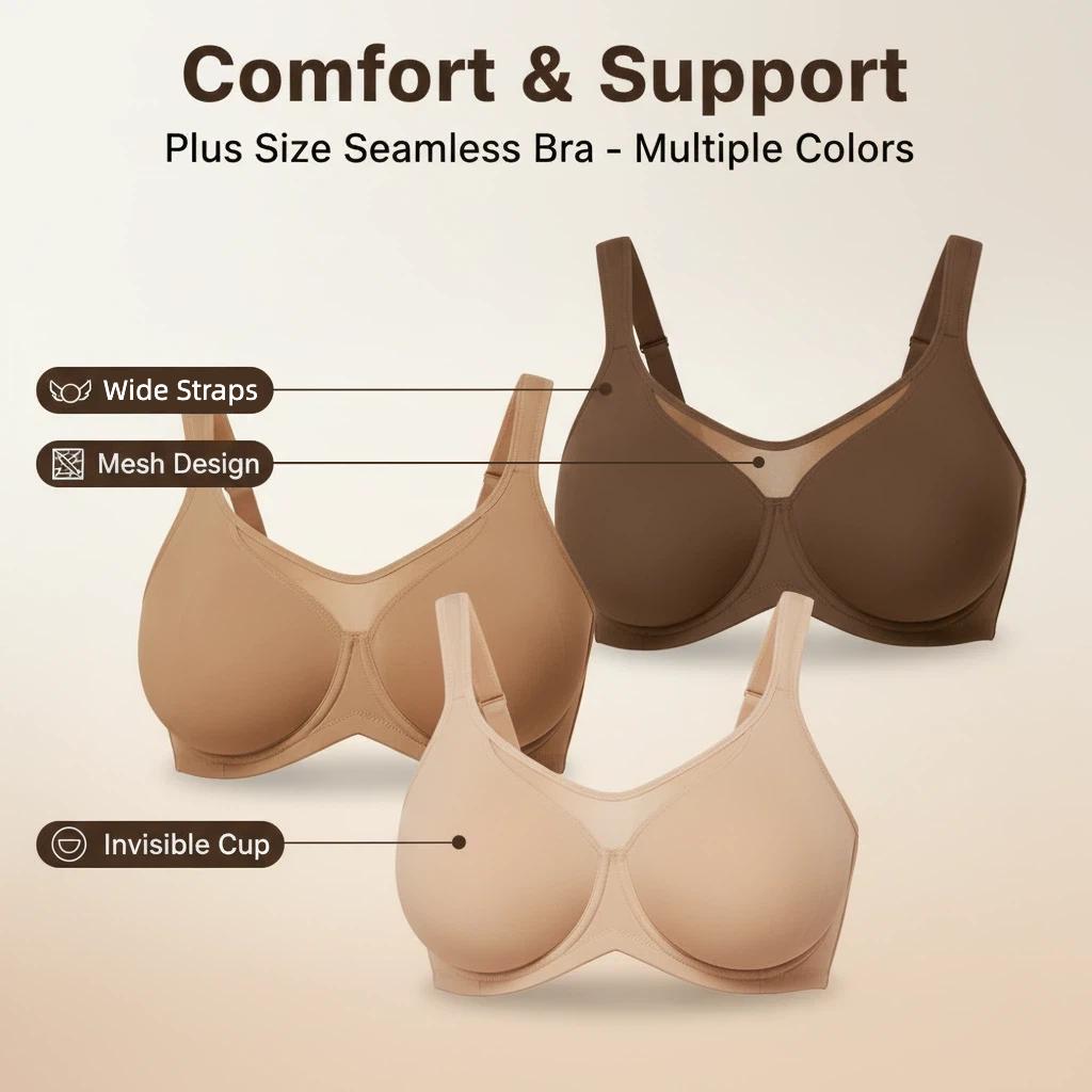 HSIA Cardi Comfort Bra Plus Size Underwire Non-padded Smoothing Wide Strap Full Coverage The Security-Blanket Bra for Big Busted Women Unlined Minimizer T-shirt Bra SpringStatements