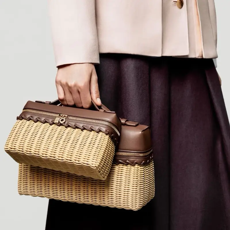 Women's Mini Bamboo-Weaving Craft Bag - Top Layer Cow Leather, Adjustable Strap, Lightweight, Top Handle, Double Handle, Quiet Luxury High Fashion Hand & Shoulder Bag