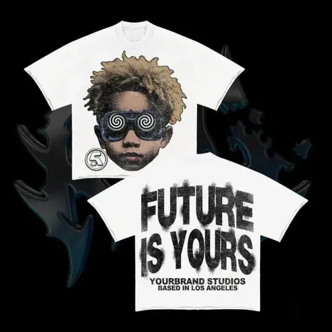 Men's Cotton Fitted Round Neck Short-Sleeve Custom Tshirt - Y2000 "Future Is Yours" Personalized Casual Graphic Design, Bold Slogan Tee, Mens Clothing, Gifts for Him, Streetwear Shirts Graphic Tees