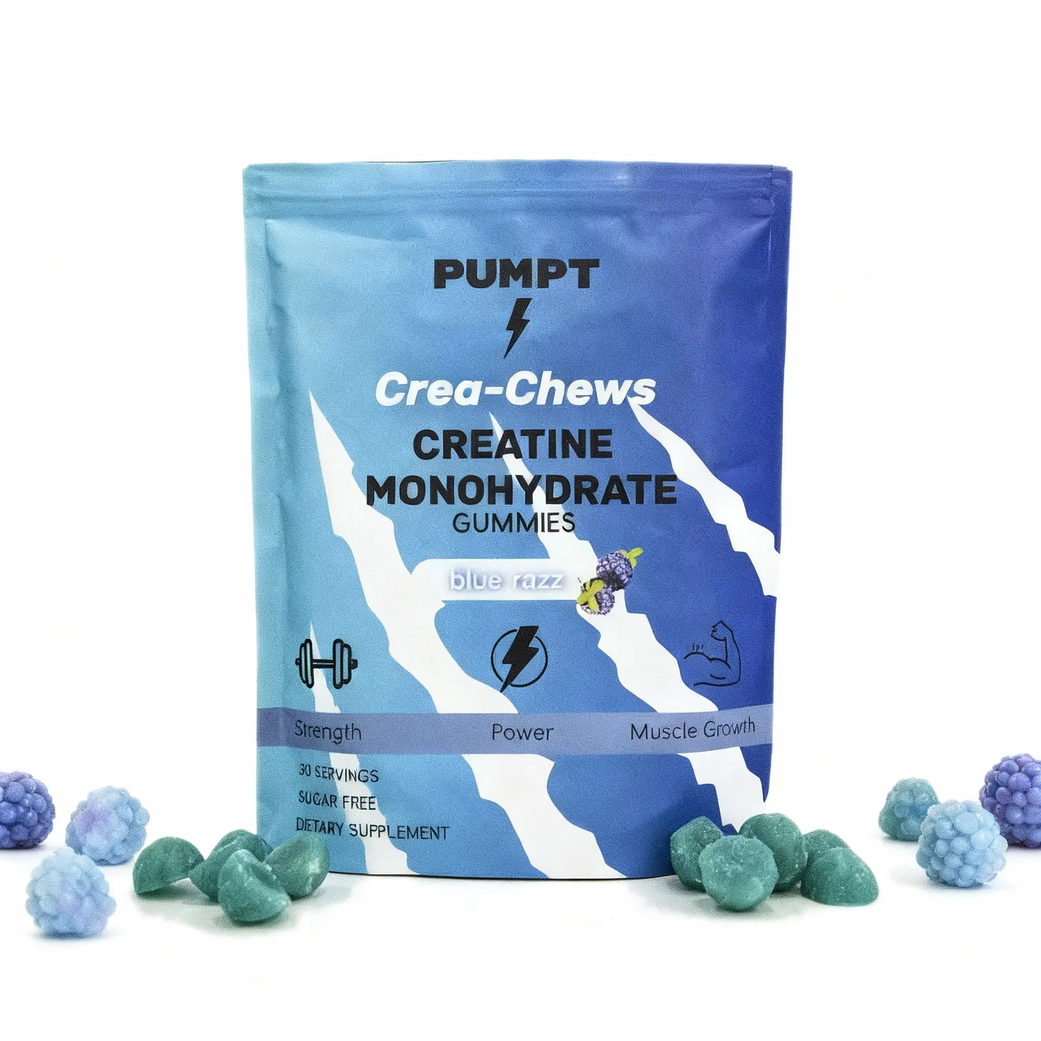 PUMPT Crea-Chews Creatine Monohydrate Gummies | Blue Raspberry Flavor ...