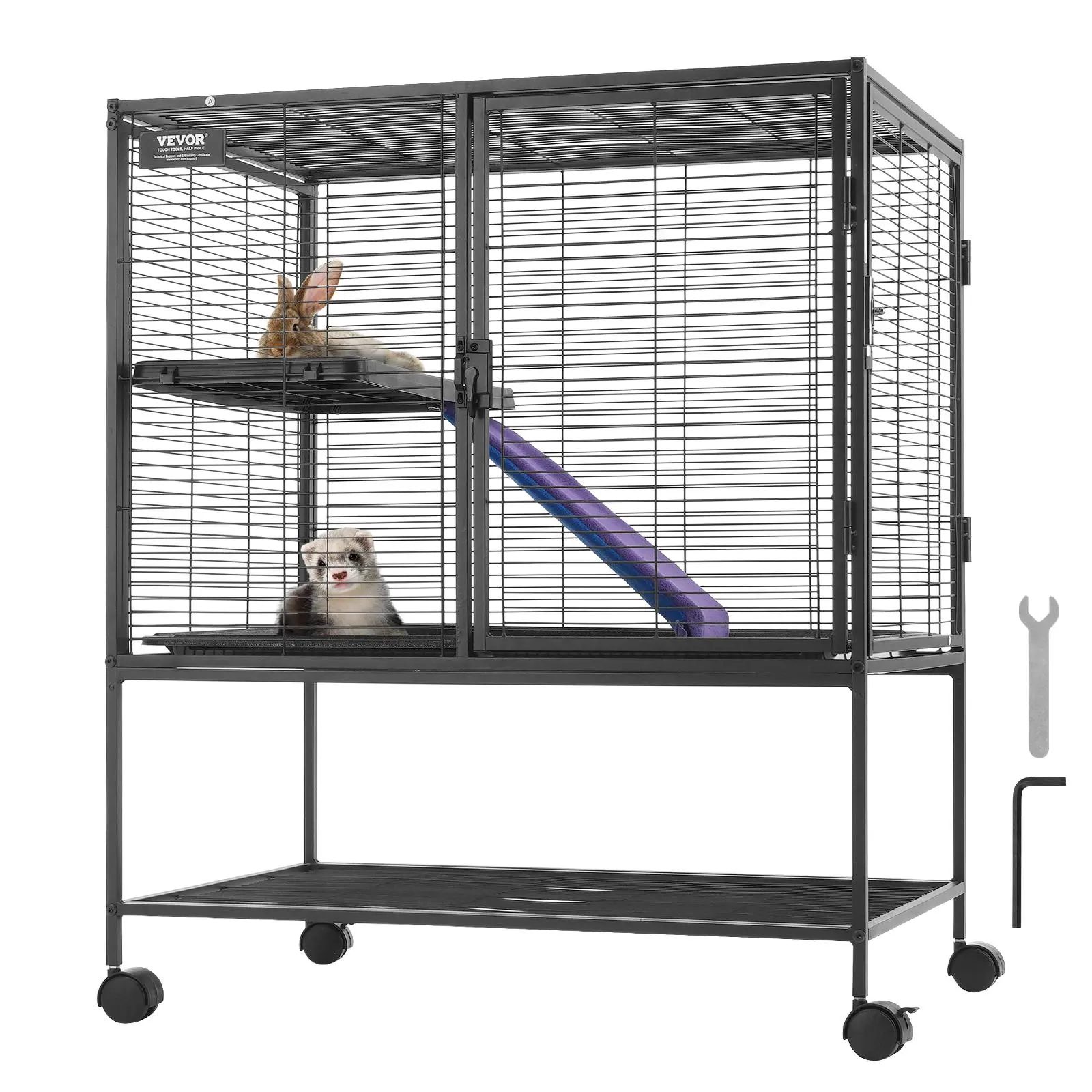 VEVOR 36" Rolling Metal Ferret Cage,  Large 2-Tier Critter Nation Cage, Small Animal Cage with Ramps & Tray, Easy to Set up for Pet Rats, Hamster, Guinea Pig, Chinchilla, Squirrel, Hedgehogs, Bunny