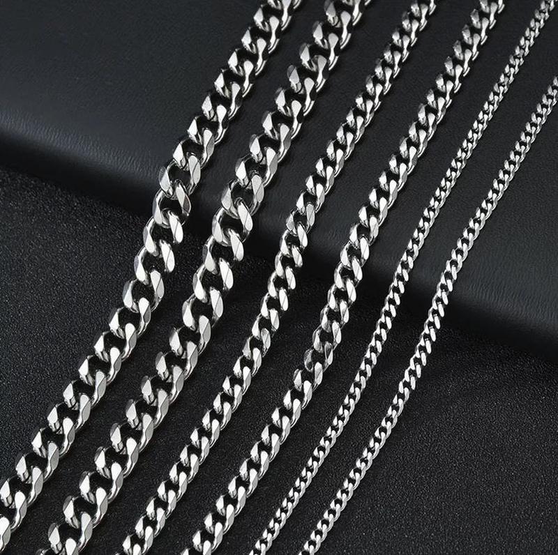 Stainless Steel Gold Silver Cuban Curb Chain Necklace for Women Men 3/5/7/9/11Mm Unisex Jewelry