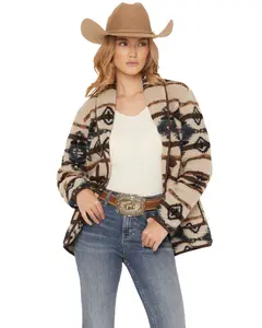 Shyanne Women's Southwestern Print Sherpa Cardigan - Srfa25sw7-Oat