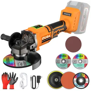 Cordless Angle Grinder Compatible for Dewalt 20V Max Battery, 3 Variable Speed, Brushless Motor with LED, Power Angle Grinder Tool Stand, Flap Disc Grinding, (No Battery), Light Orange/Yellow