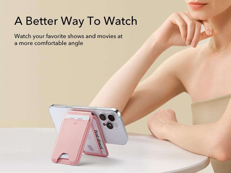 ESR Upgraded Aura for MagSafe Wallet, 5 Card-Holder with Adjustable Stand, Magnetic Wallet for iPhone 17/16/15/14/13/12 Series, Not for iPhone Mini, Vegan Leather, Pink