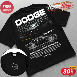 HyperStyle.Clothing - Supercar Hellcat Dodge Challenger  Retro Vintage Streetwear motocross graphic tee, hyperbike racing t-shirt, bold sport art, 100% cotton