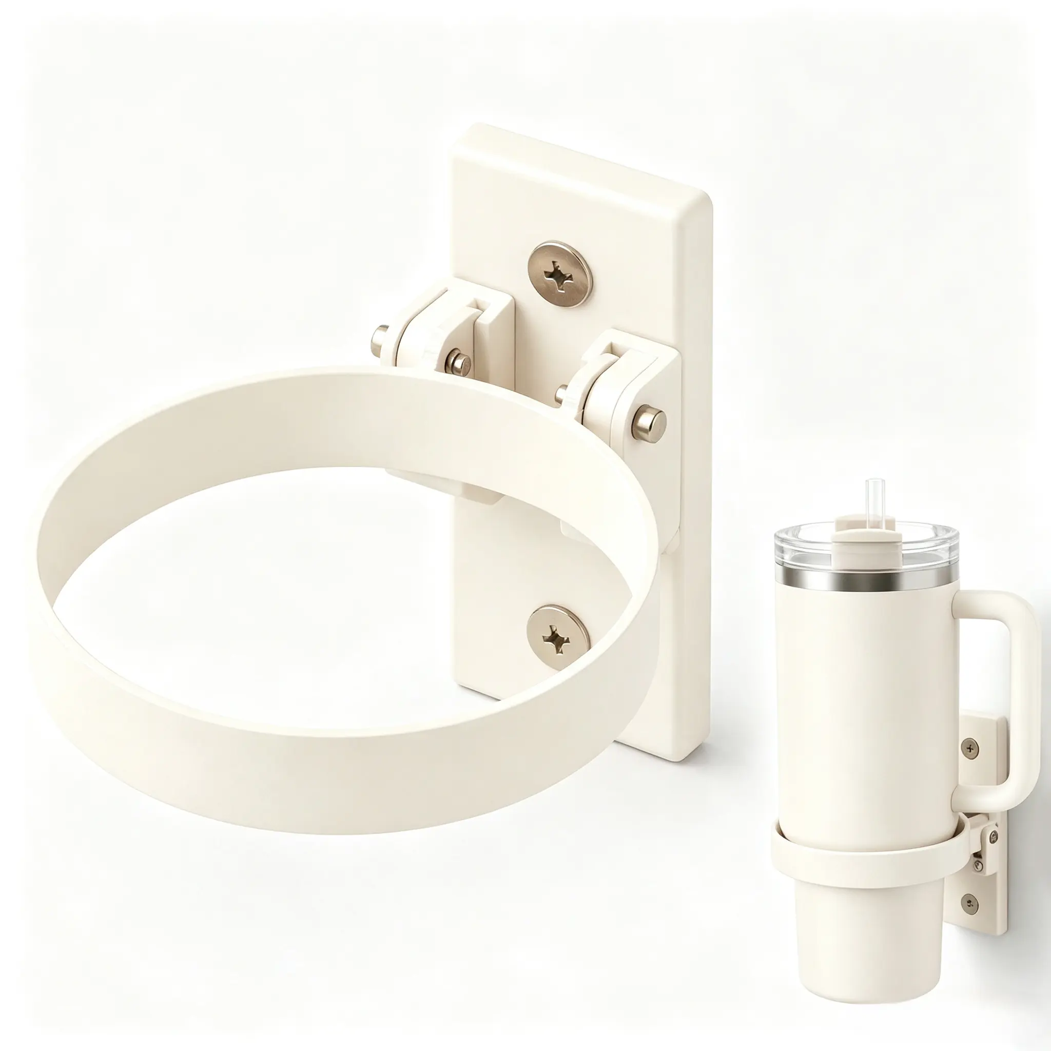 Ivory White Foldable & Pocket-Sized Magnetic Metal Drink Cup Holder, Adjustable, Triple Strong Magnets, Fits 20-40oz Tumblers with Handles, Desk Mount for Desk, Gym, Road Trips, Game Day Use