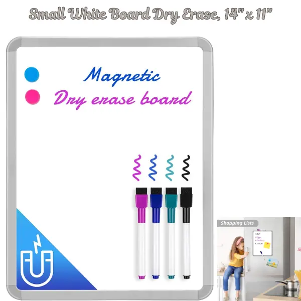 Small Whiteboard 14" x 11" Magnetic Dry Erase Board, Mini White Board with Markers, Eraser & Stand – Portable Dry Erase Board for Students, Classroom, Fridge, Locker & Wall Use