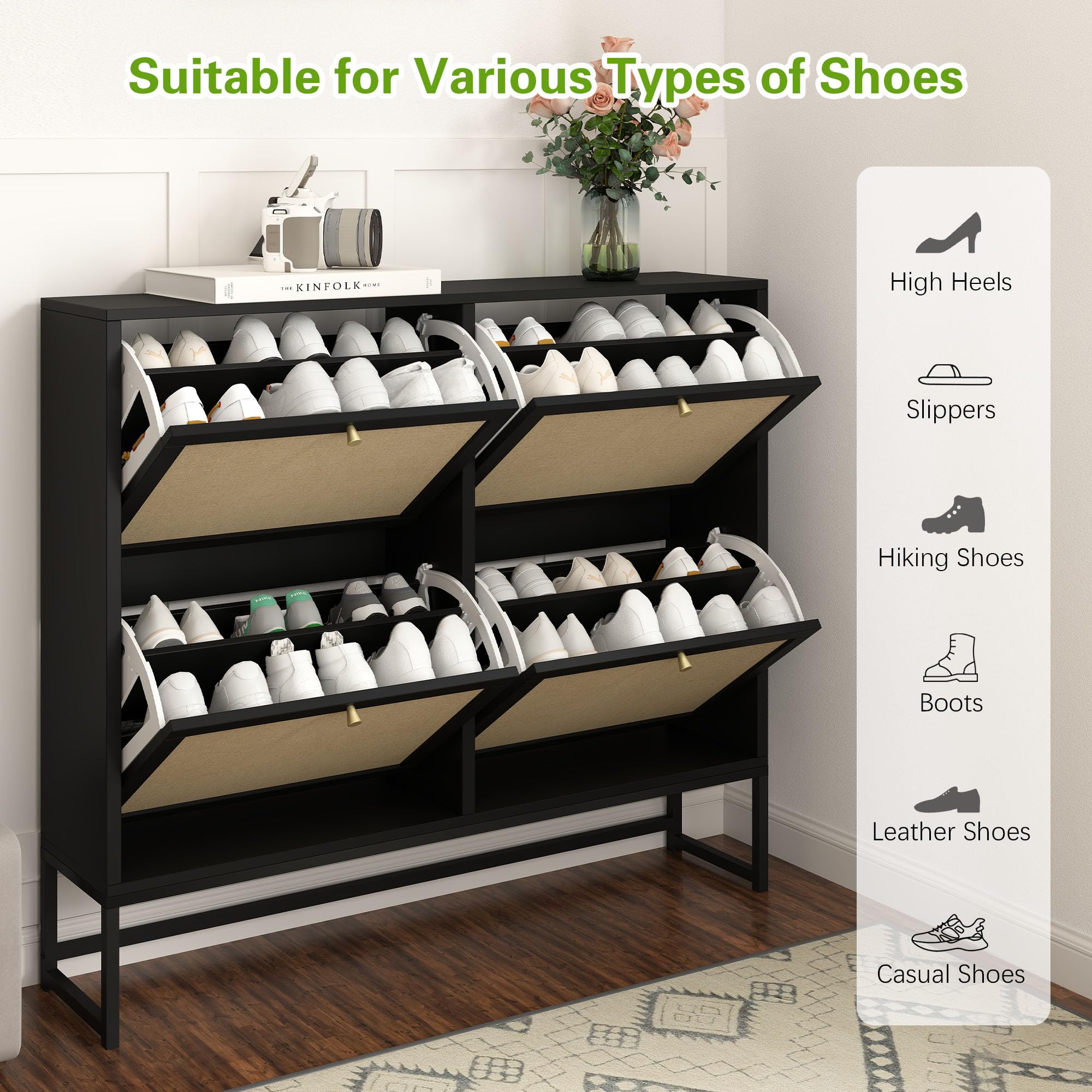 Giratree Shoe Cabinet, Shoe Cabinet Freestanding Tipping Bucket Shoe Rack Organizer with 2 3 4 Flip Drawers, Modern Entryway Narrow Shoe Rack for Entryway, Hallway, Bedroom