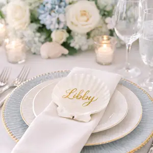 Personalized Scallop Shell Place Card - Siesta Elegant Place Setting for Wedding
