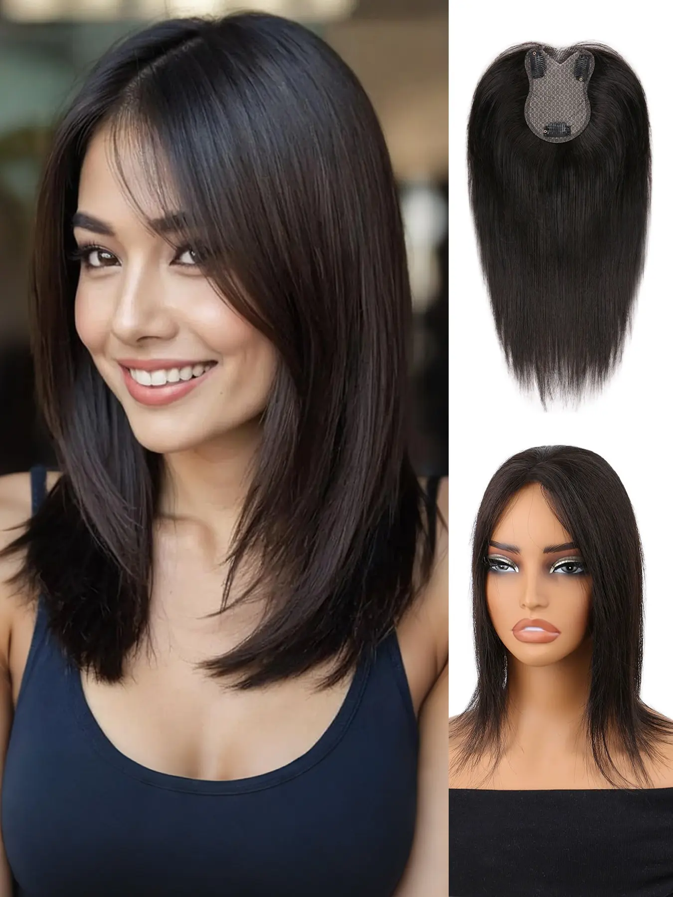 Hair Toppers for Women 12 Inch Middle Part Side Bangs Hair Clip Wispy Thin Short Wiglet Bangs Fiber Wiglets Straight Hairpiece Realistic Hairpieces with Thinning Hair  Synthetic Clip in Topper Hair Extensions
