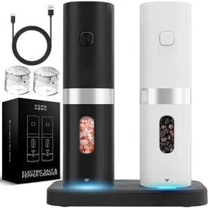 Electric Salt and Pepper Grinder Set - Automatic Salt and Pepper Grinder Set Rechargeable. Electronic Salt and Pepper Shakers with LED Light, Electric Pepper Grinder & Salt Grinder, Set of 2