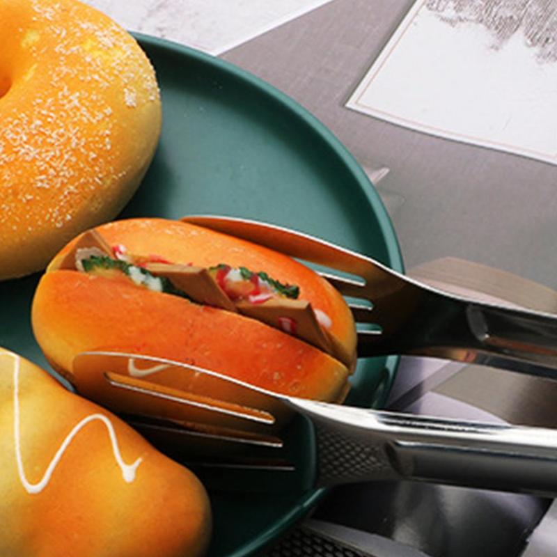 Stainless Steel Food Tongs, 1 Count Multipurpose Bread Barbecue Tongs, Durable Kitchen Utensils for Cooking & Frying & Grilling