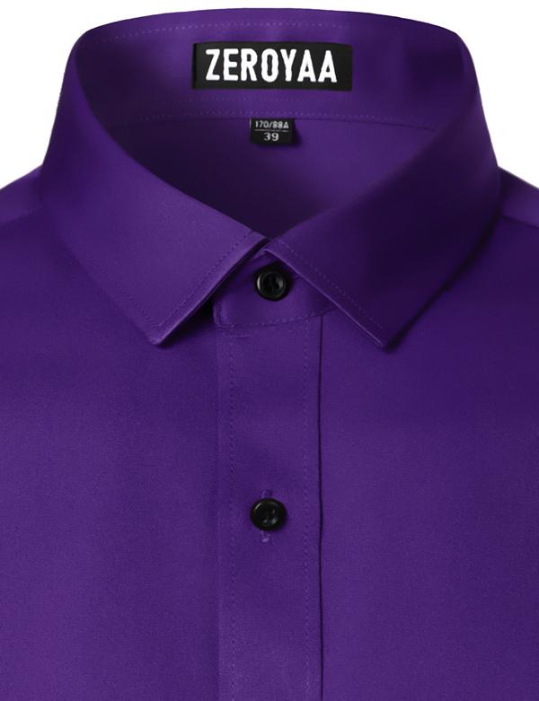 ZEROYAA Men's Long Sleeve Dress Shirt Modern Slim Fit Wrinkle-Free Casual Business Button Up Shirts Elegant Smooth Satin Finish