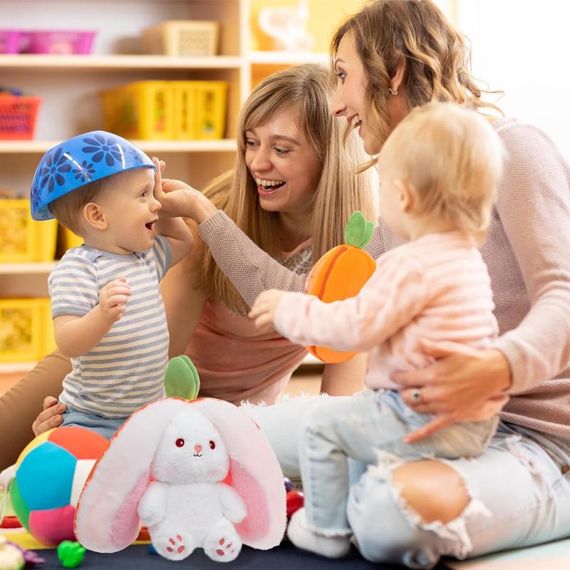 Bunny Stuffed Animal Reversible Cuddle Bunny Stuffed,Strawberry Bunny Transformed Rabbit Plush Zipper,Turns Into Ears Bunnies Plushies Toy Cute Stuffy Doll Easter Girlfriend Gift Valentine's Day gift