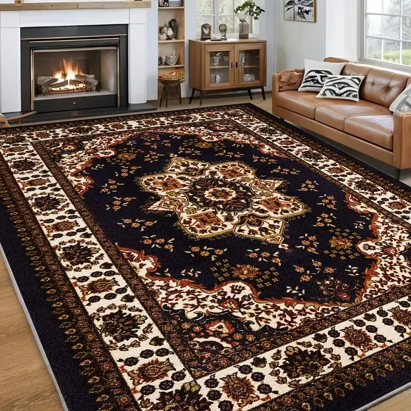 Vintage Bohemian living room rug, velvet print, soft and comfortable, slip-resistant and durable, machine washable, suitable for bedrooms, living rooms, dorm rooms, cabins, dining rooms, entryway mats, and home decor rugs
