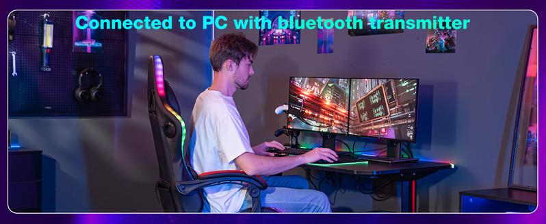 HOFFREE LED Gaming Chair with Speakers and Massage Video Game Chair Big and Tall with Footrest Gamer Chair for 400lbs Computer Desk Chair Red and Black, Red+black