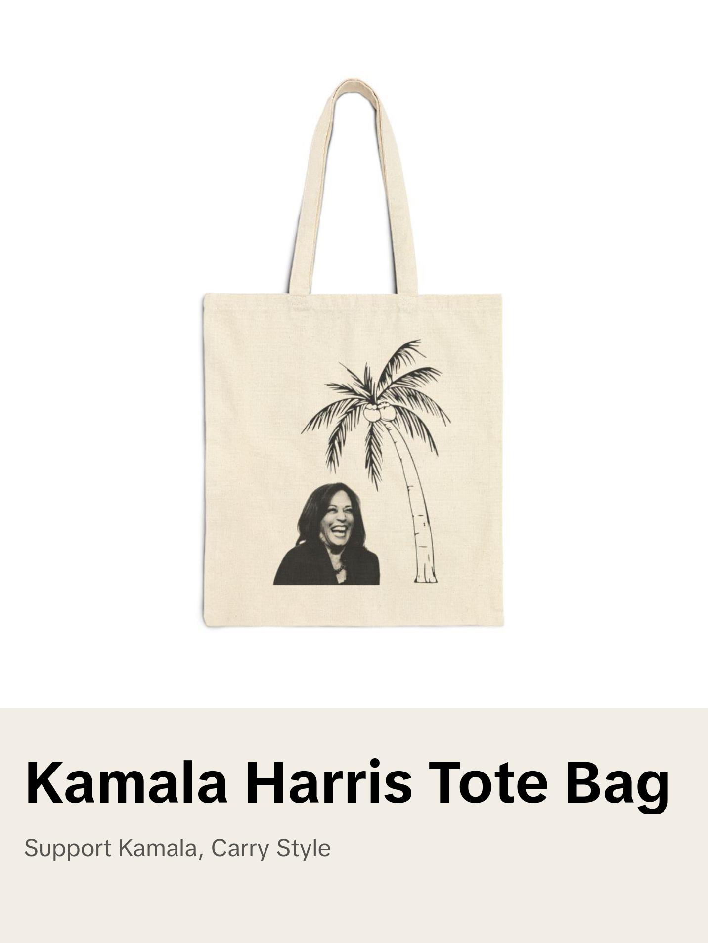 Kamala Tote Coconut Tree - Kamala Harris 2024 Merch, 100% Cotton, Canvas Tote Bag, Unisex