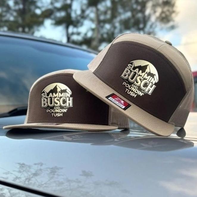 Slammin Busch & Poundin Tush Leather Patch Trucker Hat, Camo/White/Bottomland 7 Panel Trucker Hats, Fitted Unisex Baseball Cap Basic Casual Style | Outdoor Hunter Gift Slammin Busch & Poundin Tush Leather Patch Trucker Hat, Camo/White/Bottomland 7 Panel Trucker Hats, Fitted Unisex Baseball Cap Basic Casual Style | Outdoor Hunter Gift