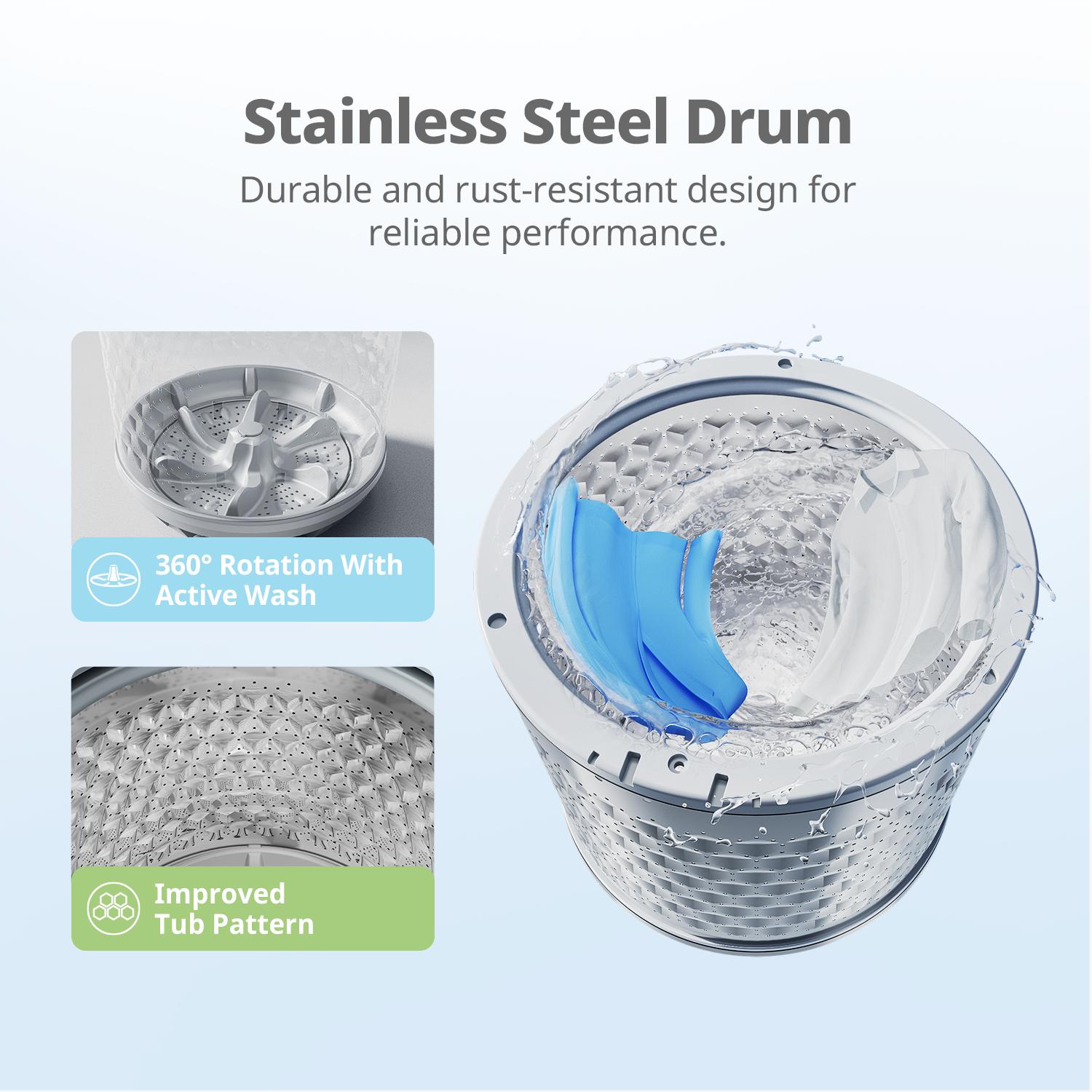 Comfee' Portable Washing Machine, 0.9 cu.ft Compact Washer With LED Display, with pump, 5 Wash Cycles, 2 Built-in Rollers, Space Saving Full-Automatic Washer