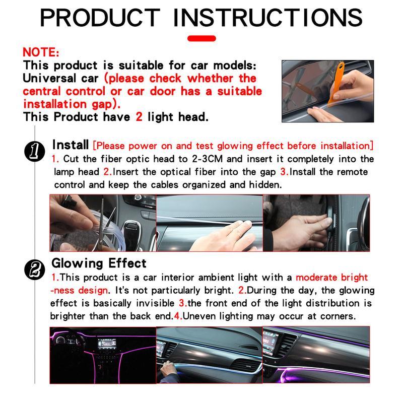 USB Powered Car Interior LED Light, Multiple Color Modes 5M Fiber Ambient Light, Car Interior Decorative Light