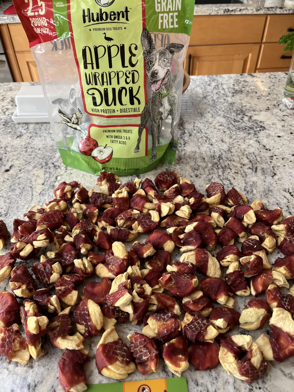 Hubert Gourmet Chicken & Duck Wrapped Apple Bites, Low Ingredient Healthy Dog Treats, High Protein Puppy Snacks