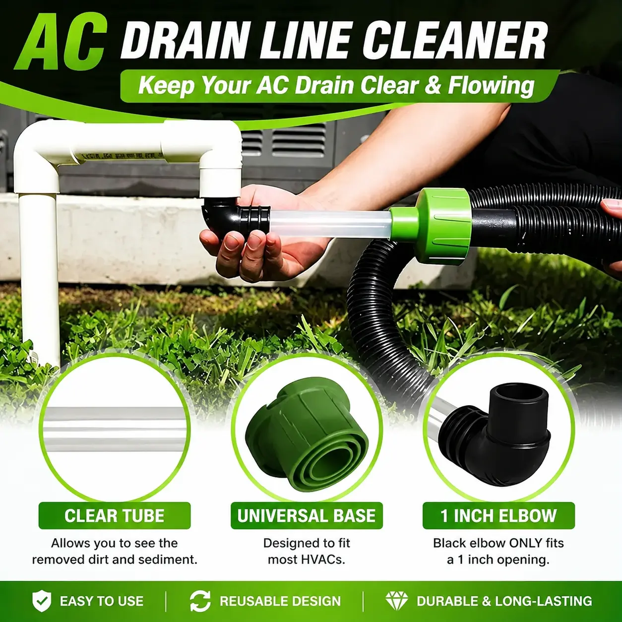 DELUMU AC Drain Line Cleaner, Shop Vac Adapter for HVAC Condensate Drain Cleaning, AC Drain Maintenance Tool for Home Air Conditioner Systems