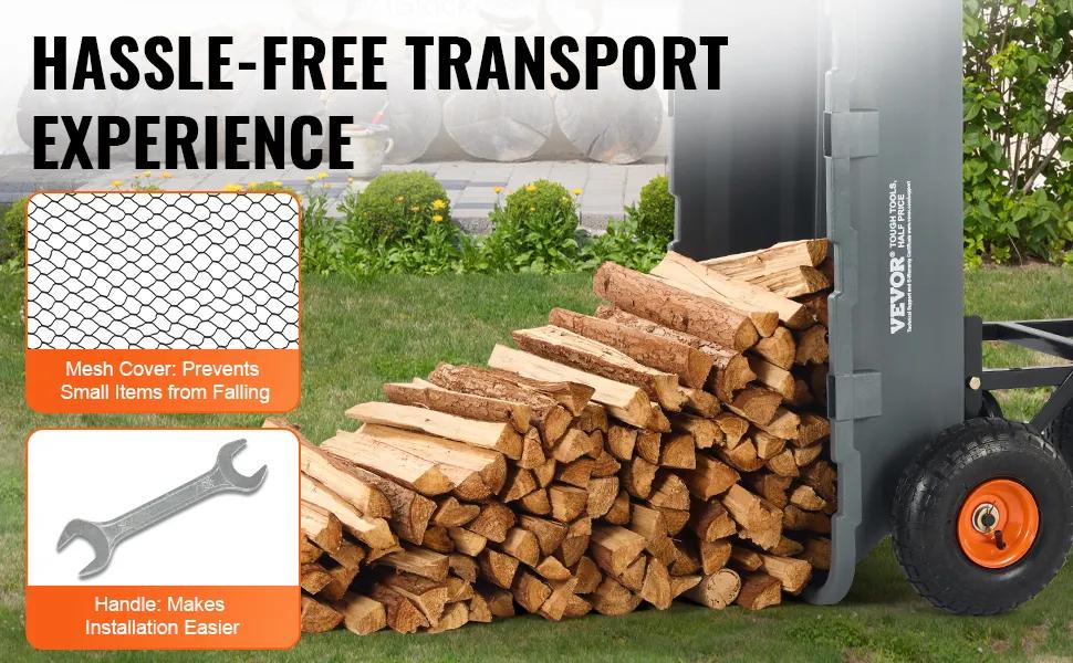 VEVOR Poly Garden Dump Cart with Easy to Assemble Steel Frame, TikTokShopBlackFriday, 2-in-1 Convertible Handle, 13 Inch Tires, Max Capacity 1500 lbs, Utility Wheelbarrow Productivity Yard