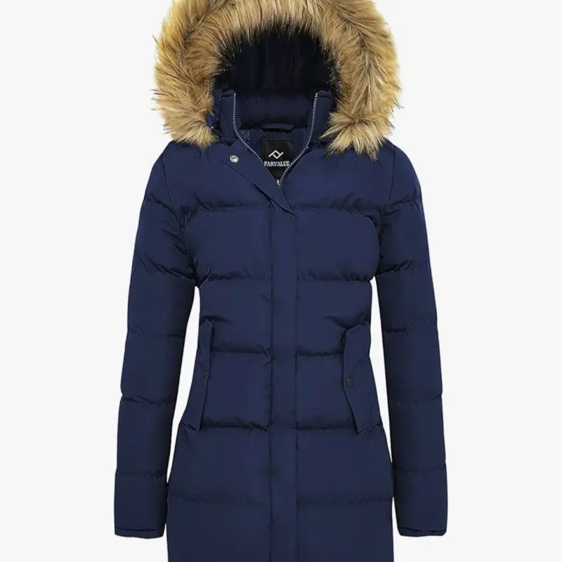 Abrigo de invierno para mujer, chaqueta parka cálida, chaqueta puffer acolchada engrosada con capucha, ropa exterior con ribete de piel Jacket