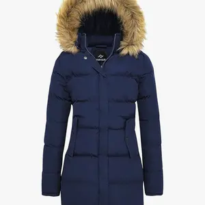 Abrigo de invierno para mujer, chaqueta parka cálida, chaqueta puffer acolchada engrosada con capucha, ropa exterior con ribete de piel Jacket