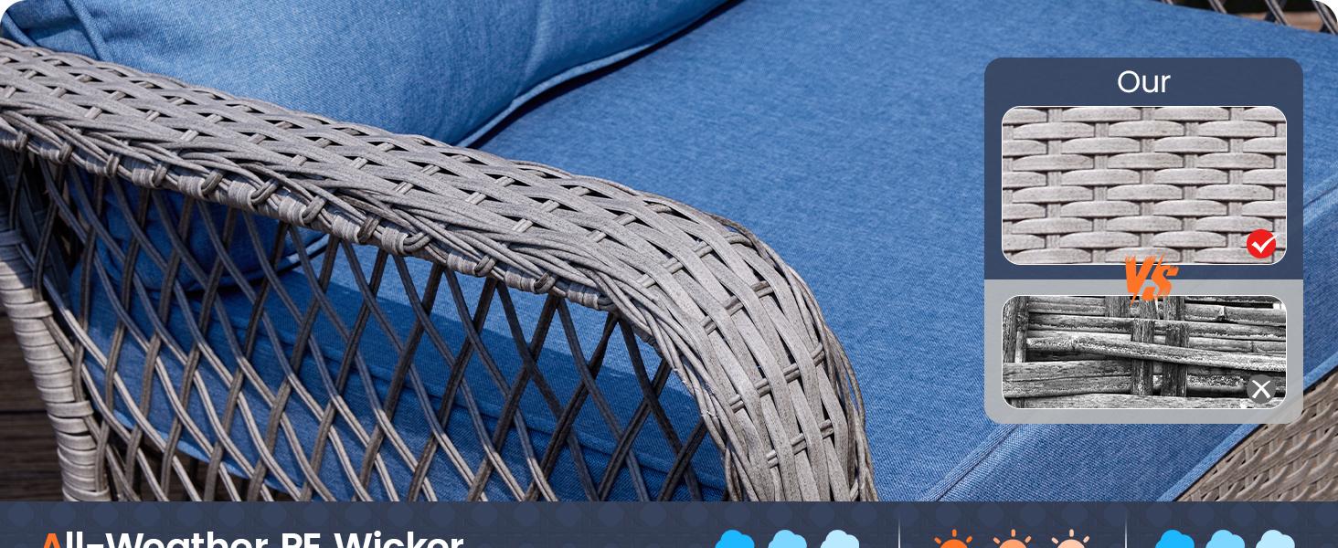 Spring Greenish UDPATIO Outdoor 3 Piece Patio Furniture Set Wicker Rocking Chair Set with 2 Rockers, 1 Side Table and 4‘’ Thick Cushions Chair Lounge for Backyard, Porch, Balcony SpringGardening