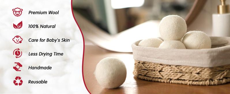 Wool Dryer Balls Natural Fabric Softener, Reusable, Reduces Clothing Wrinkles The Large Dryer Ball Plastic Balls and Liquid Softener for Laundry