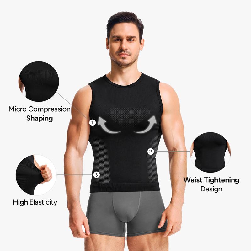Nebility Men's Shapewear Vest - High Elasticity Micro Compression Shirt, Waist Tightening & Slimming, Moisture Wicking Quick-Dry 3D Breathable Fabric, Crew Neck