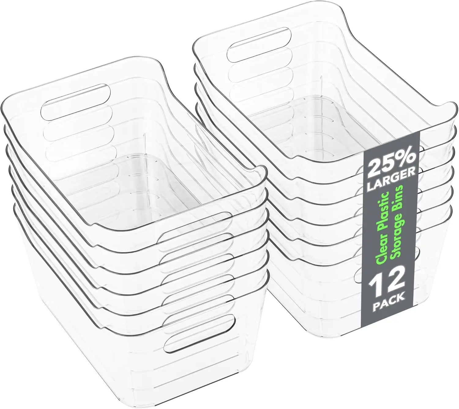 Clear Pantry Organizer Bins (12 Pack) – Fridge, Cabinet, Shelf Storage for Home, Kitchen and Office