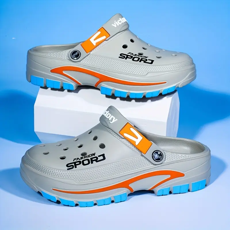 Men's Summer Casual Letter Pattern Clogs As Gift, Breathable Comfortable Clogs for Beach Party, Trendy Shoes for Indoor & Outdoor Wear