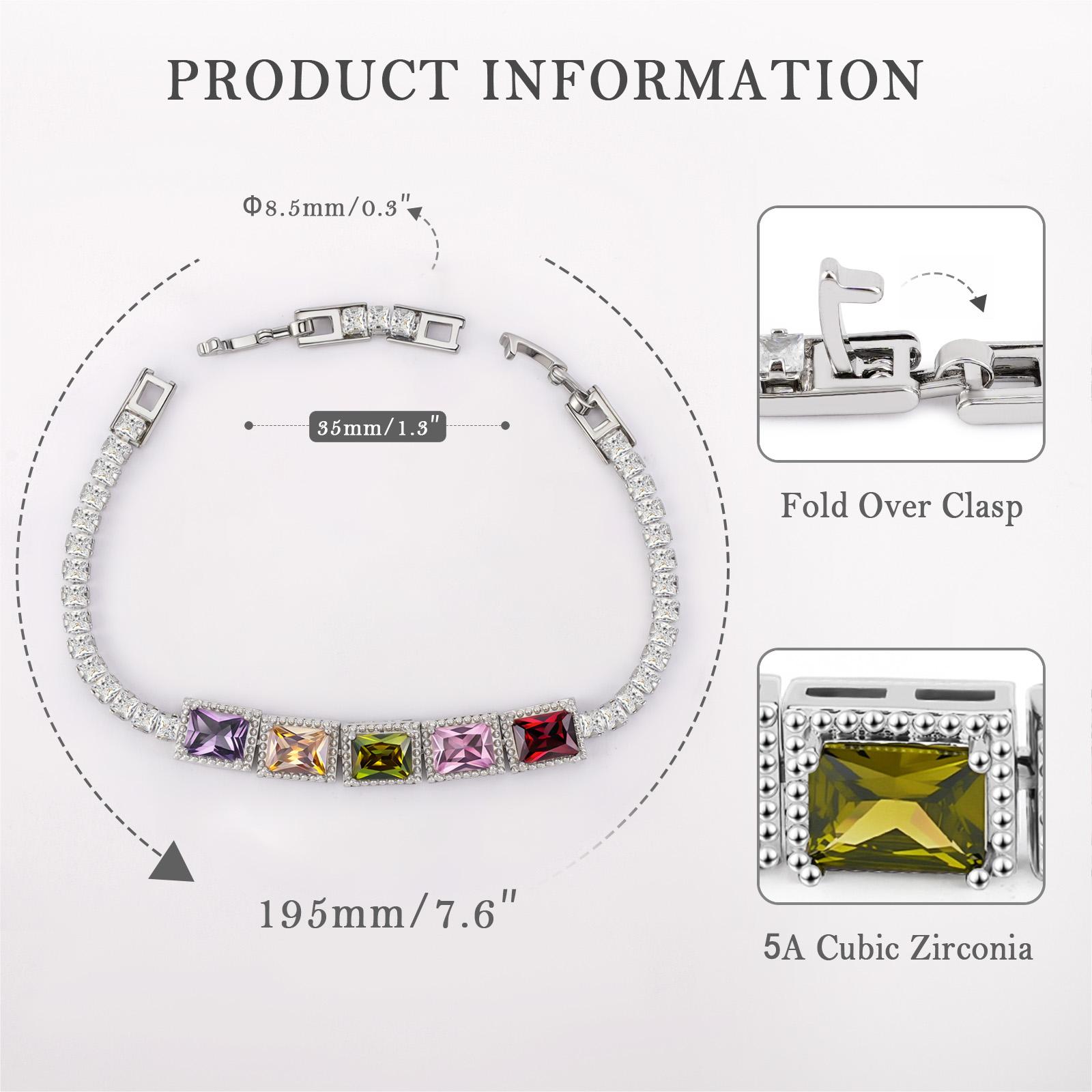 Colorful Cubic Zirconia Tennis Bracelet for Women – Multi-Color 5A CZ Stones, Fold Over Clasp, 7.6'' Elegant Sparkling Jewelry Gift Colorful Cubic Zirconia Tennis Bracelet for Women – Multi-Color 5A CZ Stones, Fold Over Clasp, 7.6'' Elegant Sparkling Jewelry Gift