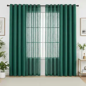 4 PANELS 52"X95" Combination Grommets Curtains.Including:2 PANELS Tow Tone Linen Full Blackout   Curtains & 2 PANELS Bamboo Yarn  Semi Sheer   Curtains. Decorative for Bedroom and Living Room Home Decor L69 L12