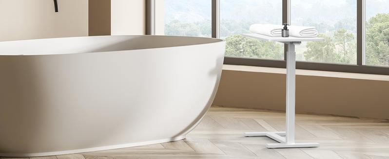 Furnest Indoor Furniture Table & Desks Overbed Bedside Table with Wheels, Adjustable Hospital & Home Use Bed Table, Rolling Laptop Table, Mobile Standing Desk