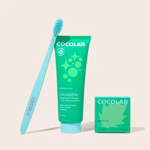COCOLAB SmileCare System Bundle – 1 Cocofloss Dental Floss + 1 Cocobrush Toothbrush + 1 4oz Cocoshine Mint Whitening Toothpaste with 15.5% NanoXIM Nano-Hydroxyapatite — Dentist-Designed Oral Care for a Cleaner, Brighter Smile
