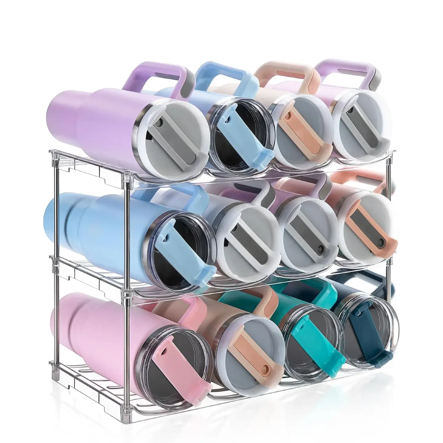4 Layer Larger Water Bottle Organizer for Stanley 40 oz Tumbler, Stackable Water Bottle Holder Rack for Cabinet, Kitchen Storage Organizer for for Stanley Cup Accessories, Tumbler Storage Holder Display Container Acrylic Display Box Display Riser
