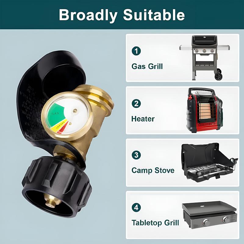 VAYWET Propane Gas Adapter Connector Universal Level Indicator 5-40lb Tanks, High Pressure Camping Grill Pressure Gauge, Propane Gas Tank Adapter On-off Control Valve Outdoor Kitchenware RV Camper Cylinder BBQ Gas Grill Heater QCC1/Type 1 Connection