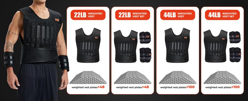 LEKÄRO  Adjustable Weighted Vest Set for Men Women with 44lbs Total Weight Ergonomic Design for Workout Strength Training Running Fitness