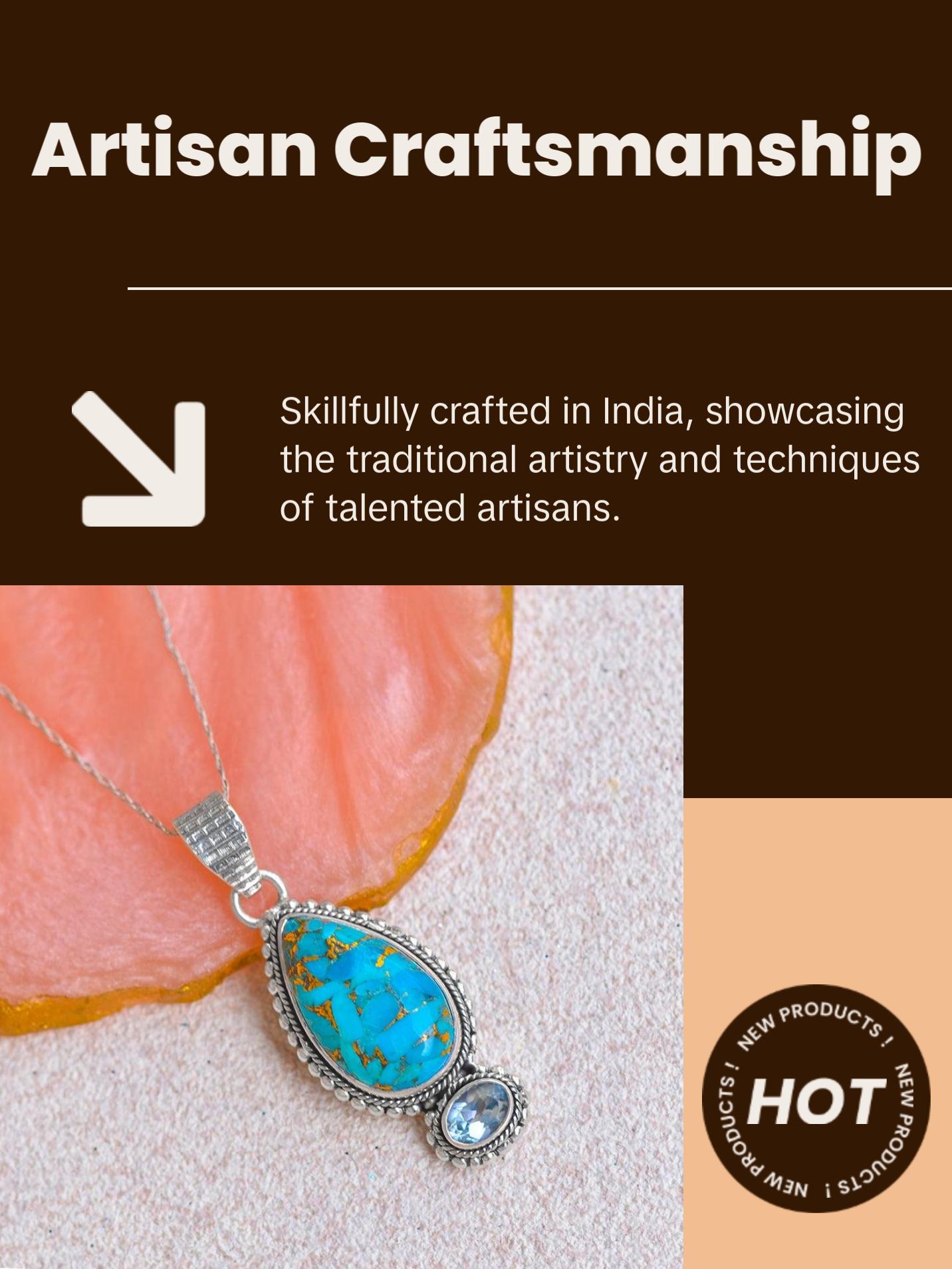 Women  Turquoise Necklace Solid 925 Sterling Silver Blue Copper