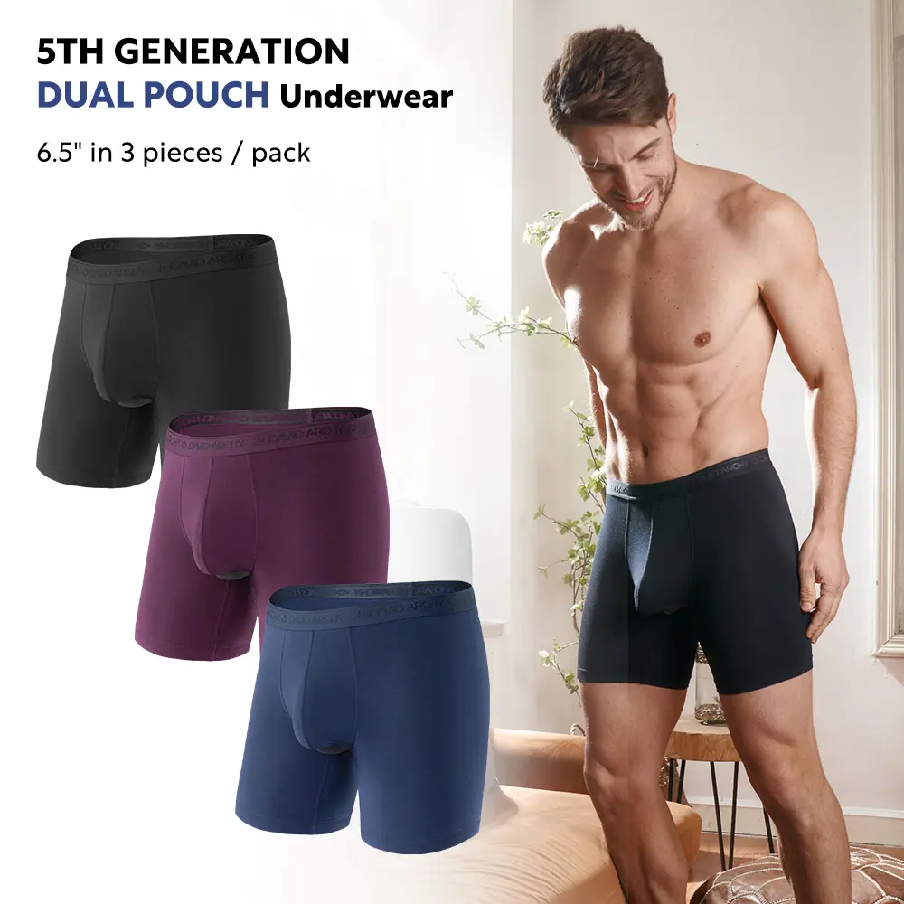 DAVID ARCHY Men's Silky MicroModal Separate Pouch Boxers with Fly - 3-Pack Casual Menswear, 6.5-in Ball-Support Plain Style, Black/Navy Blue/Wine, Soft Elastic Breathable Spandex Fabric, Day Wear Fathersday Gift, S-XXL (TikTokShop Restock) Fathersdaygift