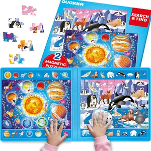 QUOKKA Magnetic Puzzle Search & Find 2 Pack, 60 Pieces for Kids - Travel Friendly Board with Hidden Objects, Space & Polar Scenes