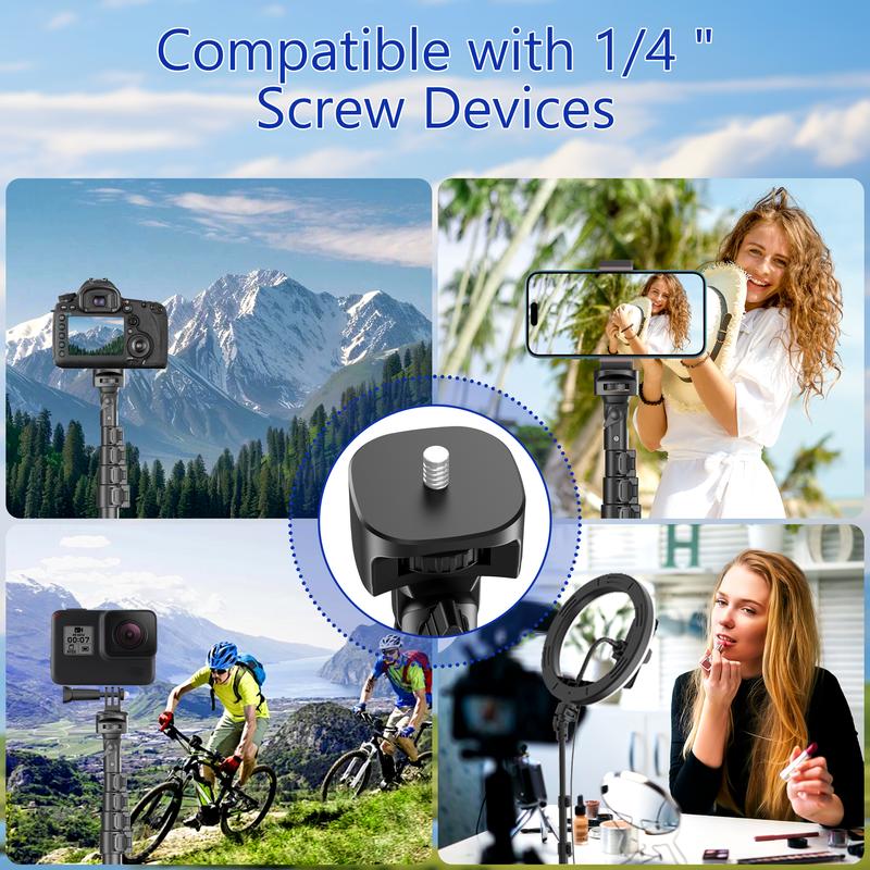 62" Adjustable Bluetooth Selfie Stick Tripod with Wireless Remote and Universal Phone Mount, Compatible with iPhone, Android, Cameras