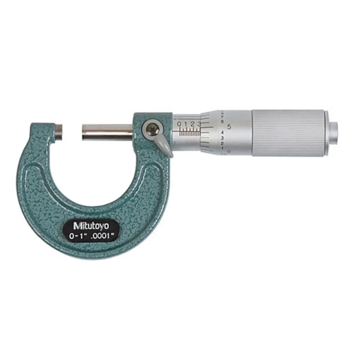 Mitutoyo High Accuracy Outside Calipers Mechanical Micrometer - 0-1 in. Range, .0001 Grad, +/-0.0001 in. Accuracy, Friction Thimble, Carbide Tipped Measuring Faces, Baked-Enamel Hammertone Finish