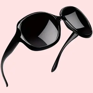 Fashion oversized polarized sunglasses for women, UV protection, glossy black frame and lenses, durable PC material, perfect for driving and outdoor activities, Driving Sunglasses | Oversized Sunglasses | Lightweight Sunglasses